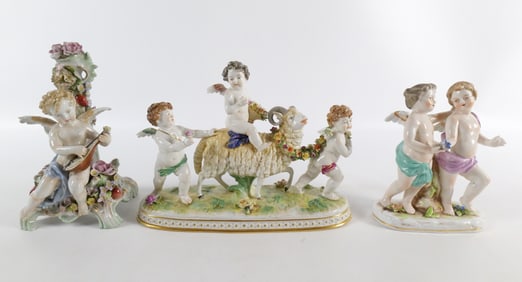 Lot of 3 Antique Hand Painted Porcelain Figurines