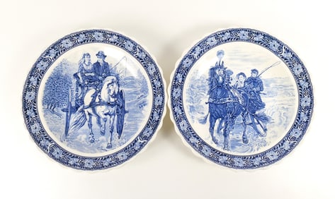 Lot of 2 Oversized Delft Style Chargers