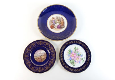 Lot of 3 Cobalt Blue Cabinet Plates/Chargers