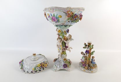 Lot of 2 Antique German Hand Painted Porcelain Compotes