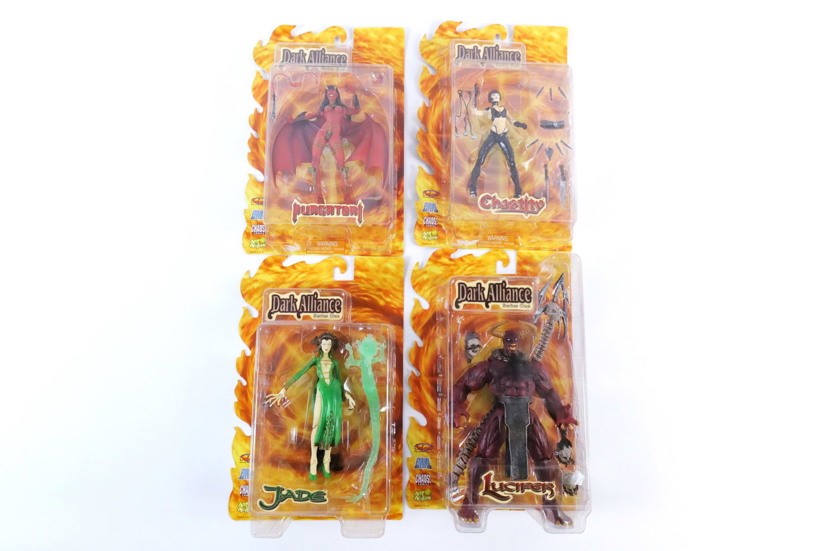 Lot of 4 Dark Alliance Series 1 Action Figures: Lot of 4 Dark Alliance Series 1 Action Figures by Art Asylum. Including Jade, Chastity, Lucifer, and Purgatori. All new in package. All invoices must be paid within 24 hours of the sale. We offer mult