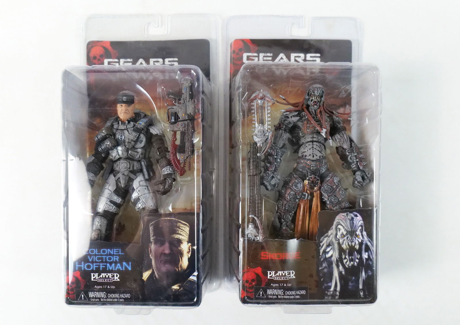 Lot of 2 NECA Gears of War 2 Action Figures: Lot of 2 NECA Gears of War 2 Action Figures. Including Skorge and Colonel Victor Hoffman. Both new in package. All invoices must be paid within 24 hours of the sale. We offer multiple shipping options