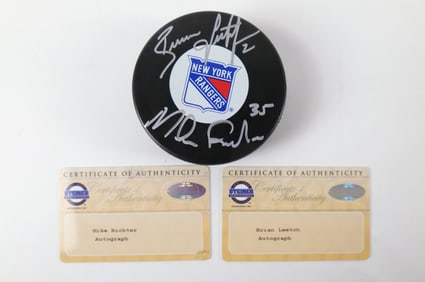 Mike Richter/Brian Leetch Dual Signed New York Rangers Hockey Puck