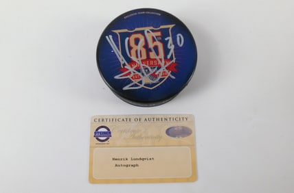Henrik Lundqvist Signed New York Rangers 85th Anniversary Puck