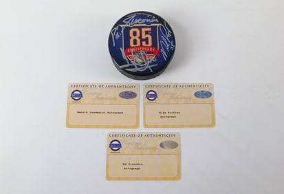 Triple Signed New York Rangers 85th Anniversary Hockey Puck