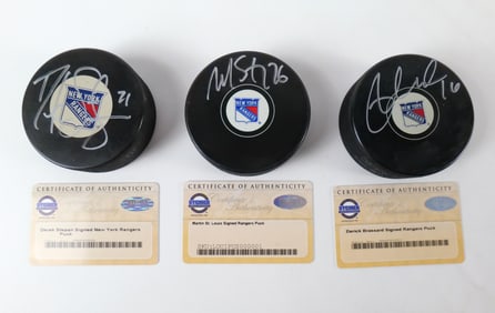 Lot of 3 New York Rangers Autographed Hockey Pucks