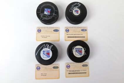 Lot of 4 New York Rangers Autographed Hockey Pucks