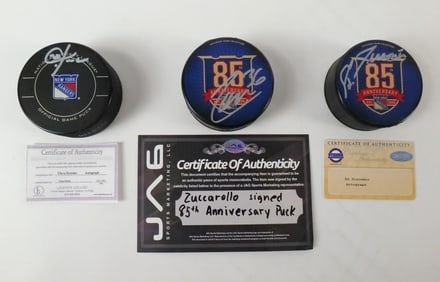 Lot of 3 New York Rangers Autographed Hockey Pucks