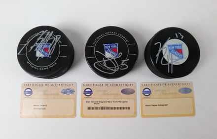 Lot of 3 New York Rangers Autographed Hockey Pucks