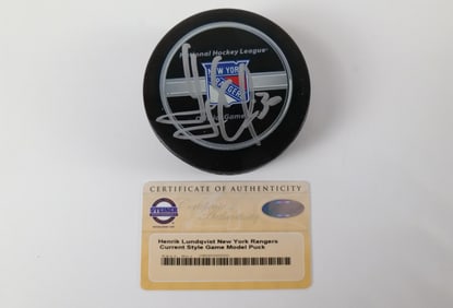 Henrik Lundqvist New York Rangers Autograph Hockey Puck