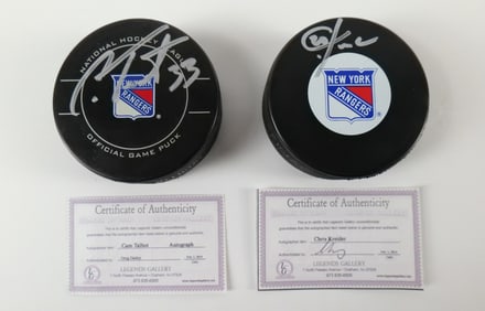 Lot of 2 New York Rangers Autographed Hockey Pucks