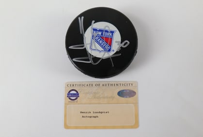 Henrik Lundqvist New York Rangers Autographed Hockey Puck