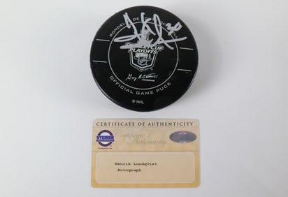 Henrik Lundqvist Stanley Cup Playoffs Autographed Hockey Puck