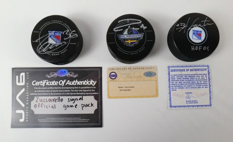 Lot of 3 New York Rangers Autographed Hockey Pucks