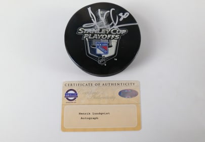 Henrik Lundqvist Stanley Cup Playoffs Autographed Hockey Puck