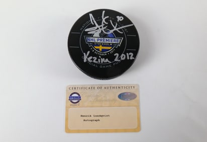 Henrik Lundqvist Stockholm 2012 Autographed Hockey Puck