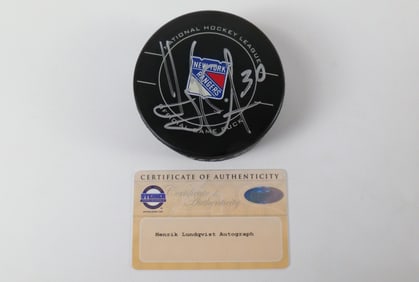 Henrik Lundqvist New York Rangers Autographed Hockey Puck