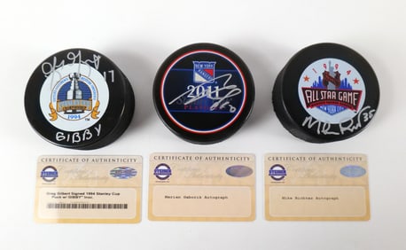 Lot of 3 New York Rangers Autographed Hockey Pucks