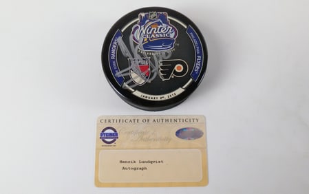 Henrik Lundqvist Winter Classic 2010 Autograph Hockey Puck