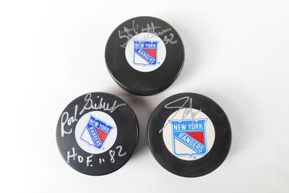 Lot of 3 New York Rangers Autographed Hockey Pucks