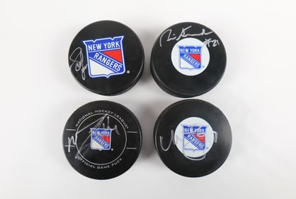 Lot of 4 New York Rangers Autographed Hockey Pucks