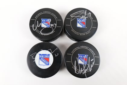 Lot of 4 New York Rangers Autographed Hockey Pucks