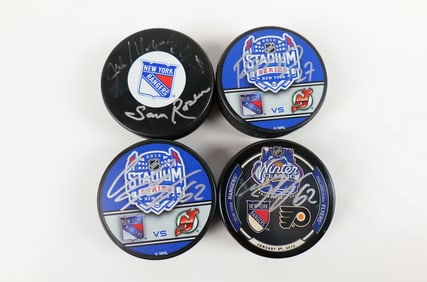 Lot of 4 New York Rangers Autographed Hockey Pucks