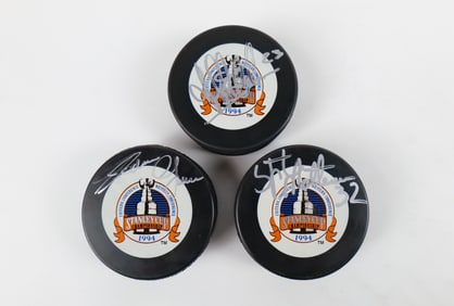 Lot of 3 New York Rangers Autographed Stanley Cup Championship Pucks