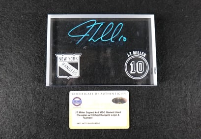 New York Rangers JT Miller Signed MSG Game Used Plexiglas