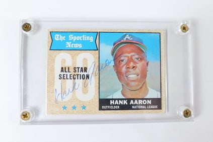 Hank Aaron 1968 Topps Sporting News #370 - Autographed on Card