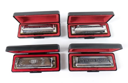 Lot of 4 Hohner Blues Bender Harmonicas