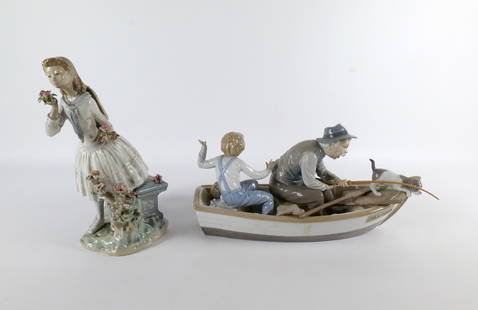 Lot of 2 AS-IS Lladro Figurines: Lot of 2 AS-IS Lladro Figurines. Including Exquisite Scent - Has multiple issues to the flowers and #5215 Fishing with Gramps - Boy needs to be reattached to boat and boy is also missing fingers. Larg