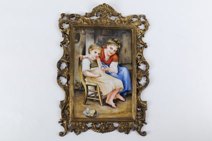 Hand Painted Porcelain Framed Plaque