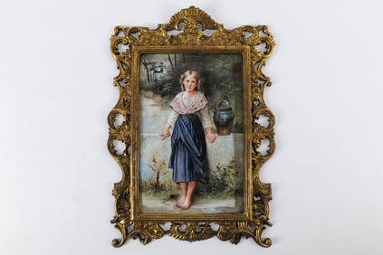 Hand Painted Porcelain Framed Plaque