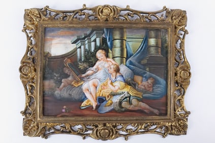 Hand Painted Porcelain Framed Plaque