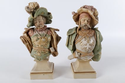 Pair of Royal Dux European Soldier Busts