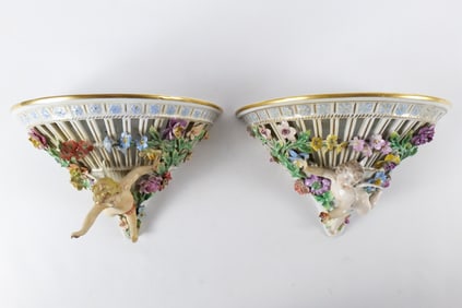 Pair of Dresden Porcelain Wall Shelves