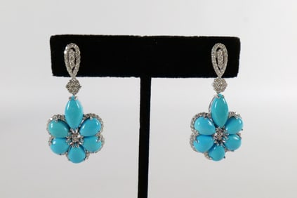 14K Turquoise and Diamond Earrings