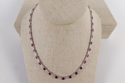 Platinum Oscar Friedman Burmese Ruby and Diamond Necklace