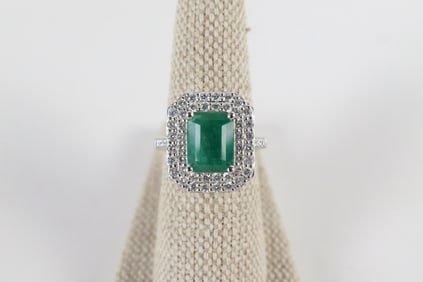 Platinum Emerald and Diamond Ring