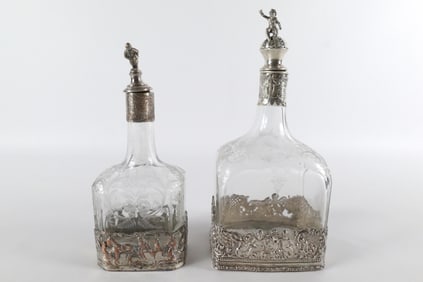 Lot of 2 European Silver Decanters