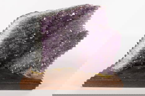 Amethyst Geode: Amethyst Geode. Attached to a wooden base. Thickly glued to base. Measures 11" tall x 13" wide. All invoices must be paid within 24 hours of the sale. We offer multiple shipping options please read th