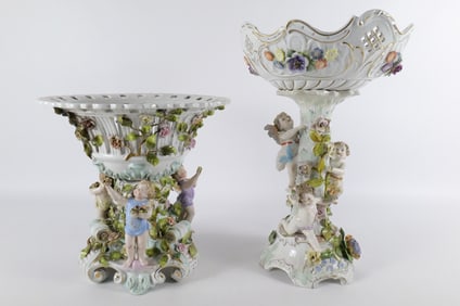 Lot of 2 Antique Porcelain Figural Centerpieces