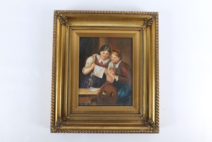 Oil on Wood Panel - Women Reading a Letter