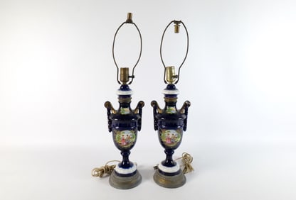 Pair of Cobalt Blue Bedside Table Lamps