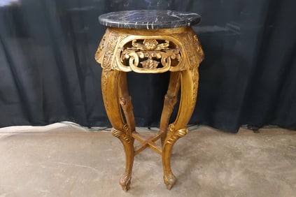 Hand Carved Oriental Gold Guilted Plant Stand