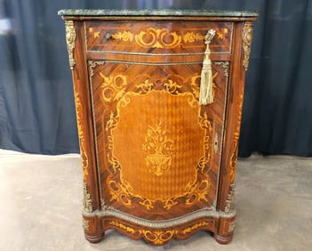 French Marble Top Inlaid Front Corner Server