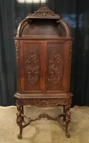 Antique Hand Carved Blind China Closet