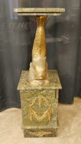 Marble Pedestal with Brass Fish Centerpiece