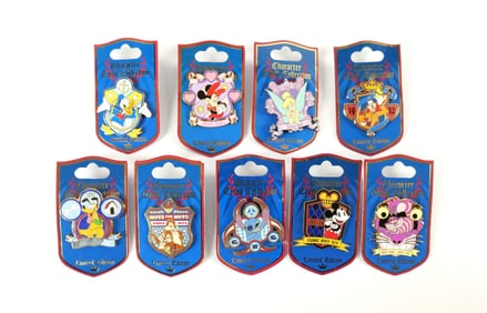 Lot of 9 Disney Character Crest Pins